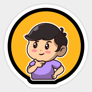 Cute Boy Thinking Cartoon Illustration Sticker